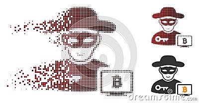 Broken Pixel Halftone Bitcoin Hacker Icon Vector Illustration