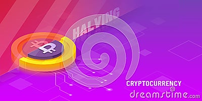 Bitcoin Halving. Software complication of cryptocurrency mining. Vector Illustration