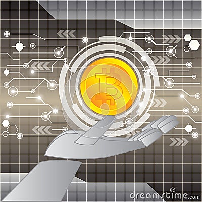 Bitcoin in hand Vector Illustration