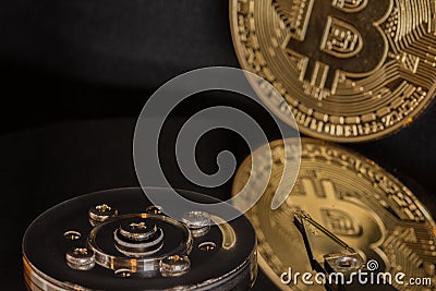 Bitcoin on hard disk Stock Photo