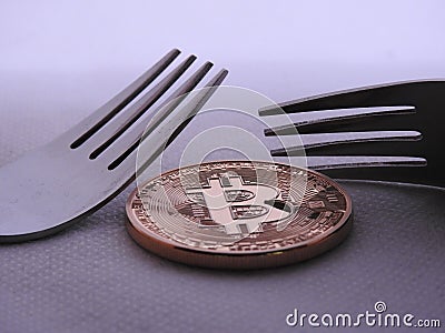 Bitcoin hard-soft fork Stock Photo