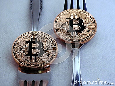 Bitcoin hard-soft fork Stock Photo