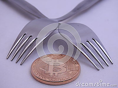 Bitcoin hard-soft fork Stock Photo