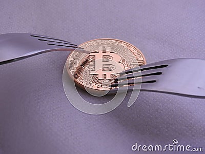 Bitcoin hard-soft fork Stock Photo