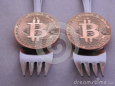 Bitcoin hard-soft fork Stock Photo