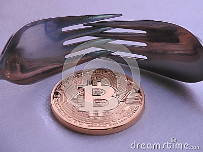 Bitcoin hard-soft fork Stock Photo