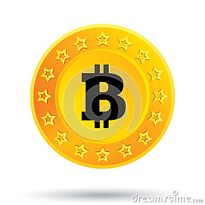 Bitcoin icon. Cryptography currency. P2P. Stock Photo
