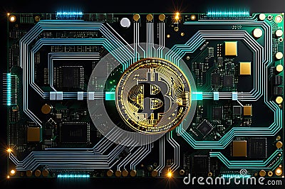 bitcoin embed in a circuit 3d representation Stock Photo