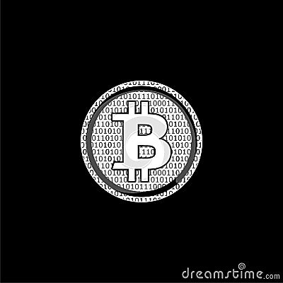 Bitcoin icon or logo. Physical bit coin. Digital currency on dark background Vector Illustration