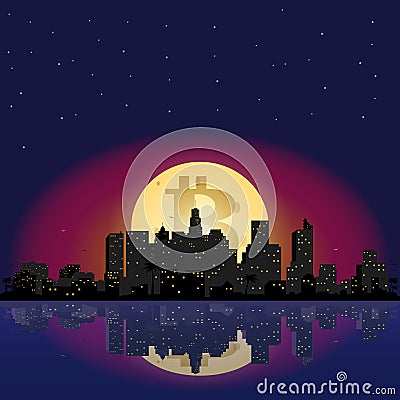 Bitcoin icon on the moon Vector Illustration