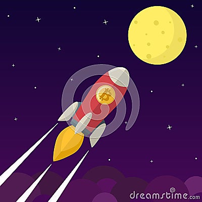 Bitcoin icon rocket Vector Illustration