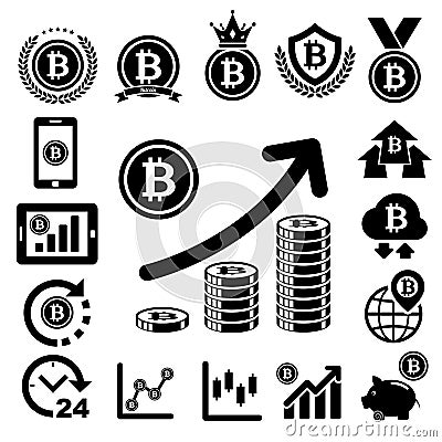 Bitcoin icons set Vector Illustration