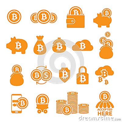 Bitcoin icons set. Criptocurrency symbols. Blockchain technology. Vector Illustration