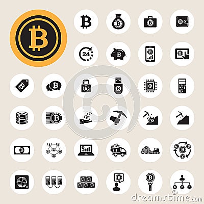 Bitcoin icons set Vector Illustration