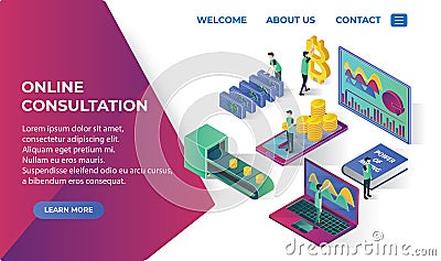 Bitcoin landing page website isometric icons with ico blockchain concept, safe bitcoin, cryptocurrency mining, startup project iso Vector Illustration