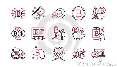Bitcoin line icons. Blockchain, Crypto ICO and Cryptocurrency. Linear icon set. Vector Vector Illustration