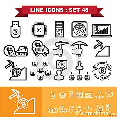 Bitcoin Line icons set 48 Vector Illustration