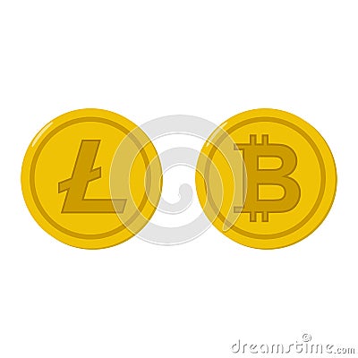 Bitcoin and litecoin coin icons set Stock Photo