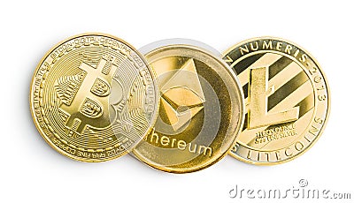 Bitcoin, litecoin and ethereum. Editorial Stock Photo