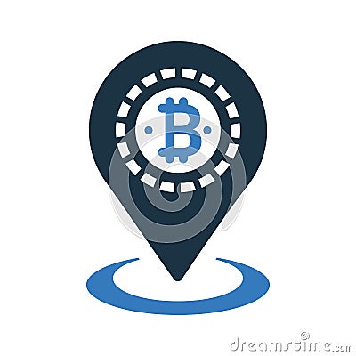 Bitcoin, location icon. Simple editable vector illustration Vector Illustration