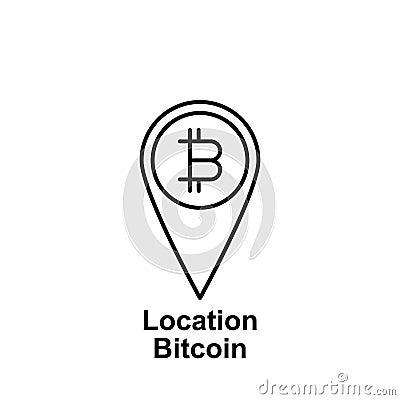 Bitcoin location pin outline icon. Element of bitcoin illustration icons. Signs and symbols can be used for web, logo, mobile app Vector Illustration