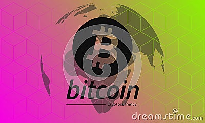 Bitcoin logo black. Red-green gradient background. Eps10 Vector Vector Illustration