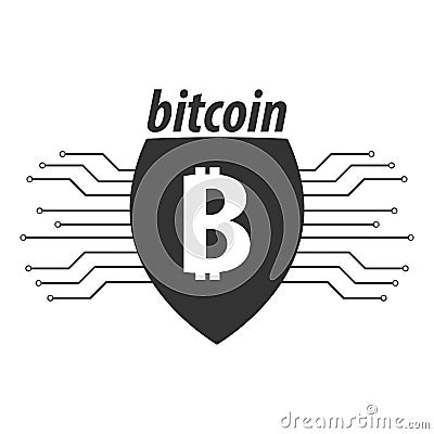 Bitcoin logo and emblem. Digital cryptocurrency. Techology emblem. Stock Photo