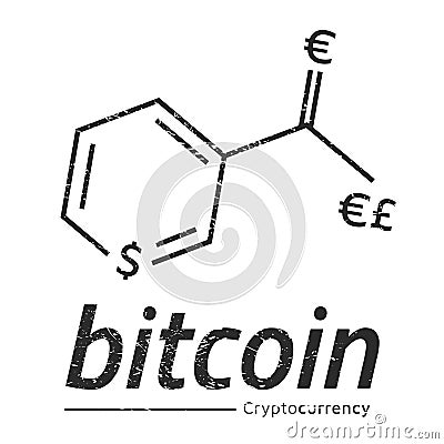 Bitcoin logo like a chemical formula Vitamin PP. Eps10 Vector. Vector Illustration
