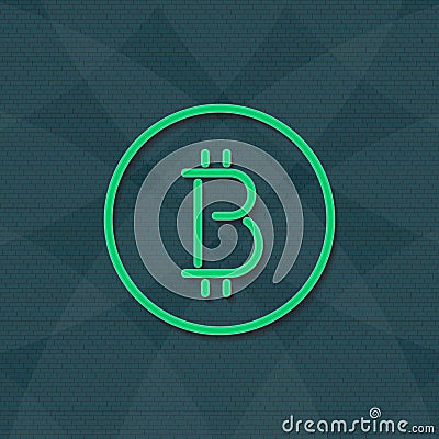 Bitcoin logotype cryptocurrency green color bricks wall. Vector Illustration