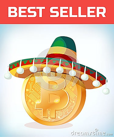 Bitcoin in mexican hat. Bitcoin. Digital currency. Crypto currency. Money and finance symbol. Miner bit coin Vector Illustration