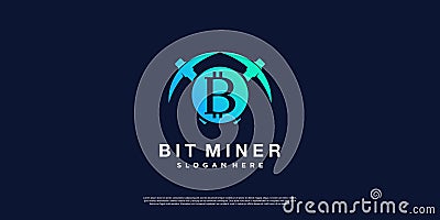 Bitcoin miner logo abstract with creative style Premium Vector Vector Illustration