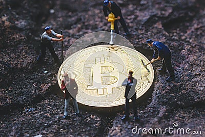 bitcoin mining and Businessmans. mining cryptocurrency. Stock Photo