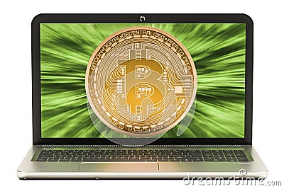 Bitcoin mining concept with laptop, 3D rendering Stock Photo