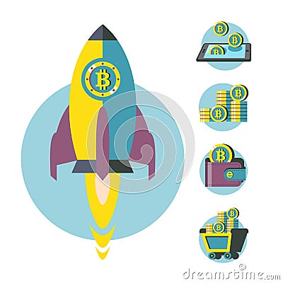 Bitcoin mining. A stack of bitcoin coins. Modern business and Finance. Vector illustration. Vector Illustration