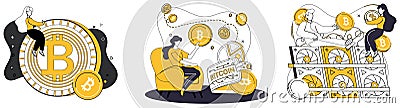 Bitcoin mining. Extraction, harvest, reaps rewards computational power dedicated to mining Bitcoin Vector Illustration