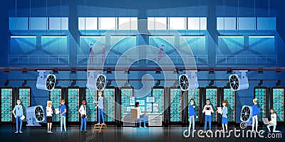 Bitcoin Mining Farm In Data Center Room Hosting Serve Digital Crypto Currency Modern Web Money Vector Illustration Vector Illustration