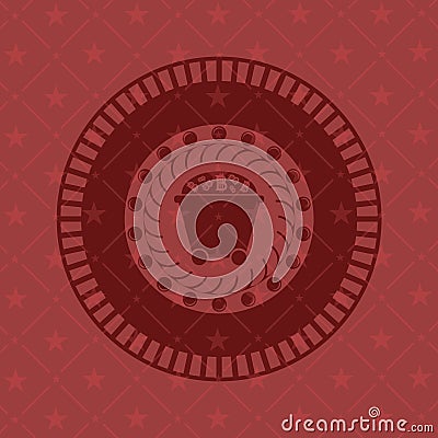 Bitcoin mining trolley icon inside red emblem Vector Illustration