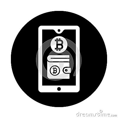 Bitcoin, mobile wallet black icon Vector Illustration