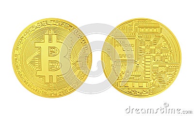 Bitcoin money front back isolated Stock Photo