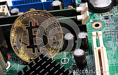 Bitcoin on motherboard Stock Photo
