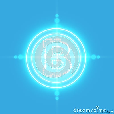Bitcoin with neon target on the blue background with light. Vector Illustration