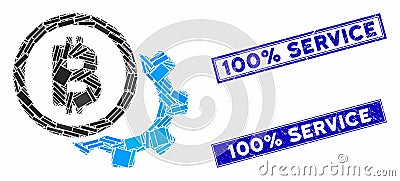Bitcoin Options Cog Mosaic and Grunge Rectangle Stamp Seals Vector Illustration
