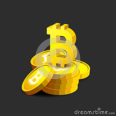 Bitcoin. Physical bit coin. Digital Cryptocurrency. Golden coin with bitcoin symbol Vector Illustration