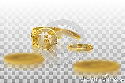 Bitcoin. Physical bit coin. A digital currency. The cryptocurrency. Gold coin with the bitcoin symbol isolated on a Vector Illustration