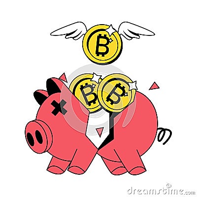bitcoin in piggy savings Vector Illustration
