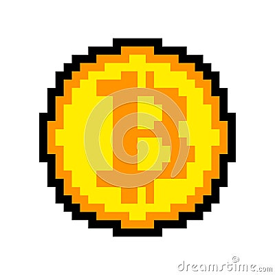 Bitcoin Pixel art isolated. crypto currency 8 bit. Cryptocurrency digital. Coin ector illustration Vector Illustration