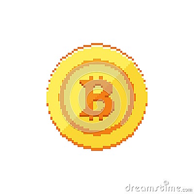 Bitcoin. Pixel art line icon vector illustration Cartoon Illustration