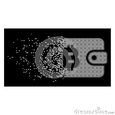 Bright Disintegrating Pixelated Halftone Bitcoin Pouch Icon Vector Illustration