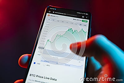 Bitcoin price chert on smartphone Stock Photo