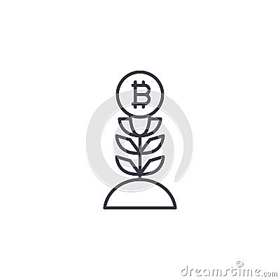 Bitcoin price growth linear icon concept. Bitcoin price growth line vector sign, symbol, illustration. Vector Illustration